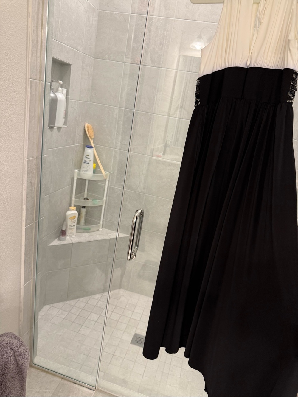 R&M Richards Ivory and Black Evening Gown with Beaded Detail - Picture 4 of 6